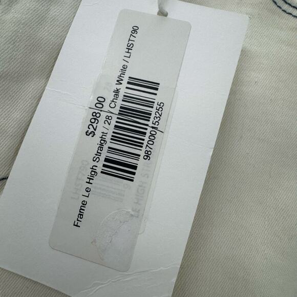 Frame Le High Rise Straight Jeans Stretch White Exposed Stitching Size 28 NWT - Picture 11 of 11